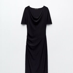 Zara Black Midi Dress with Cowl Neck